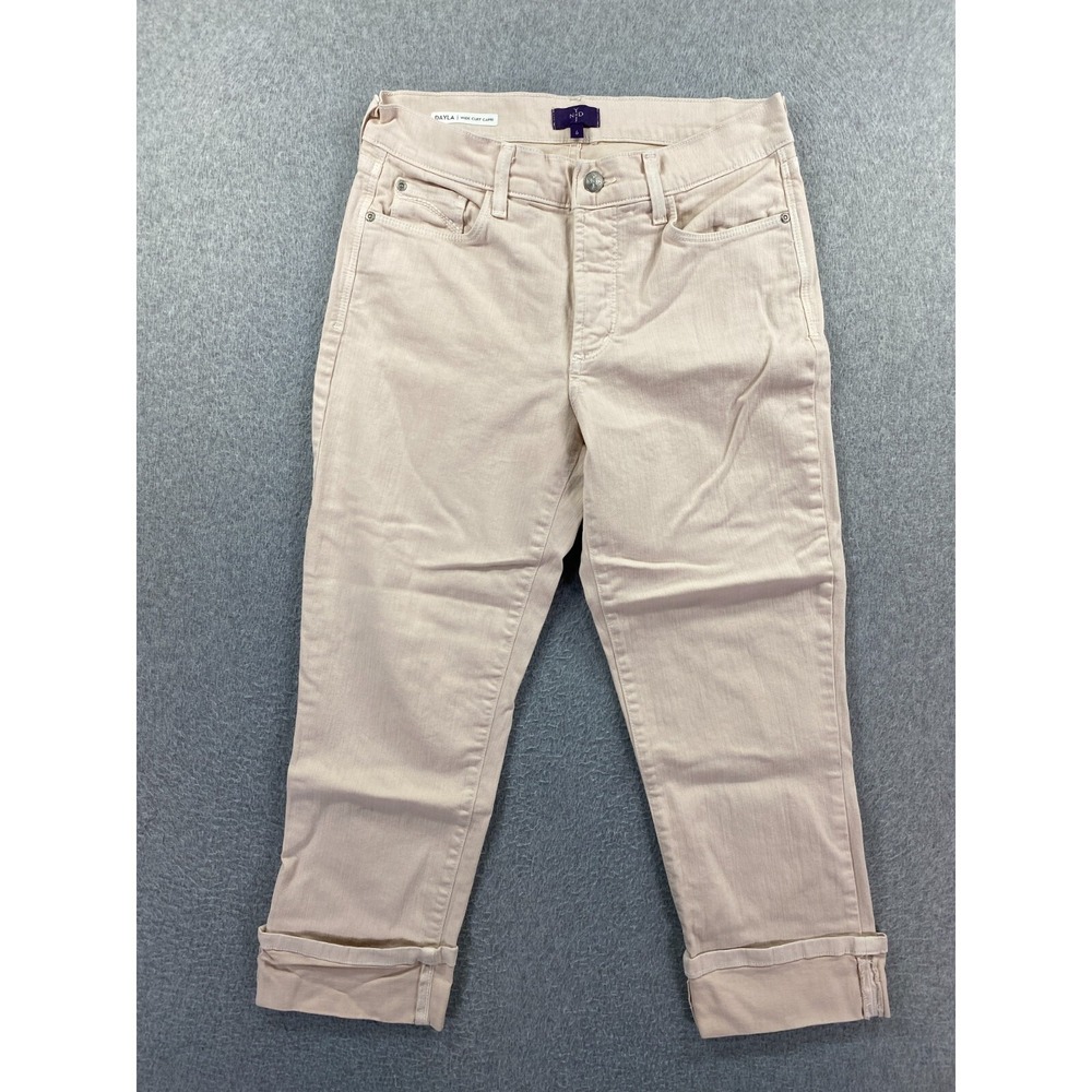 NYDJ‎ Dayla Wide Cuff Capri Denim Jeans Womens 6 White Cotton Blend LiftXTuck